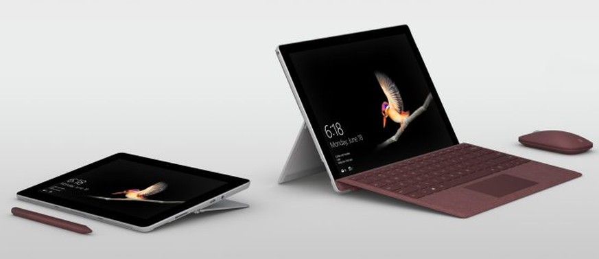 Das Surface Go ist ein 10 Zoll grosses, 522 Gramm schweres Windows-Tablet, das sich auch als Laptop nutzen lässt, wenn man die magnetisch andockbare Tastatur anheftet. Tablet und Tastatur-Cover wiegen zusammen 766 Gramm.