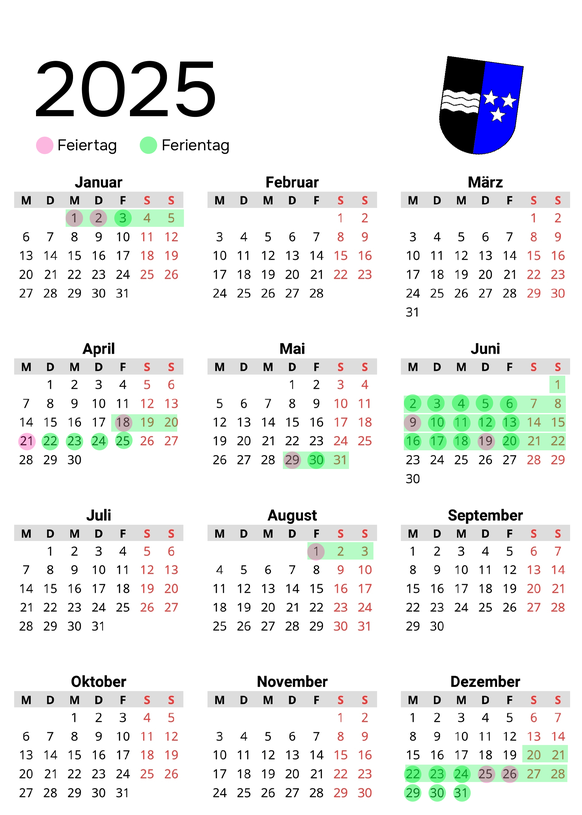 Ferienkalender Feiertage 2025 Aargau