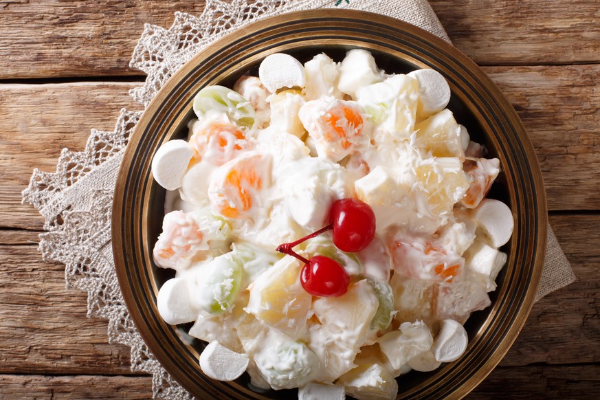 ambrosia salad jello marshmallow usa rezept food essen gelee süss salat