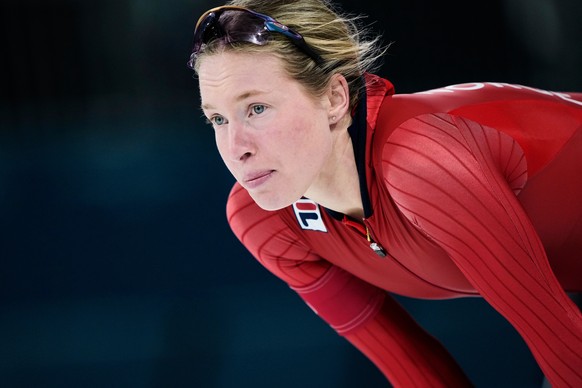 Ragne Wiklund of Norway reacts after the women's 5,000 meters speedskating race at the 2026 Winter Olympics, in Milan, Italy, Thursday, Feb. 12, 2026. (AP Photo/Ben Curtis)
Ragne Wiklund