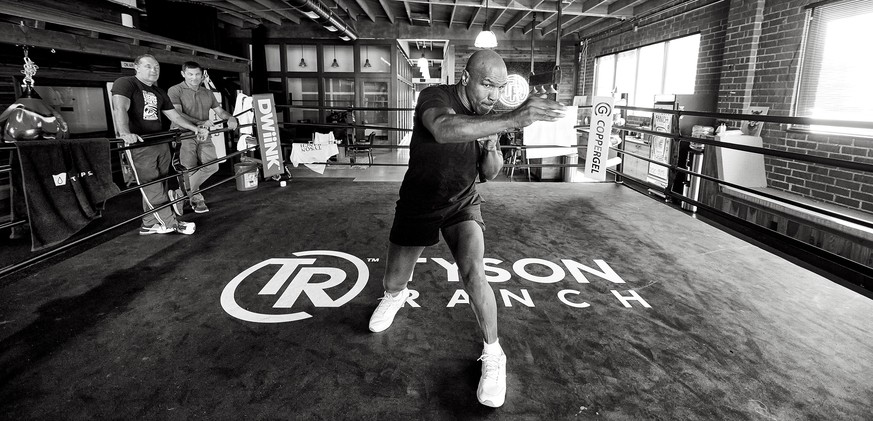 Boxing: Closeup portrait of former heavyweight champion Mike Tyson posing during training session photo shoot at the offices of Tyson Ranch.
El Segundo, CA 10/13/2020
CREDIT: Kohjiro Kinno (Photo by K ...