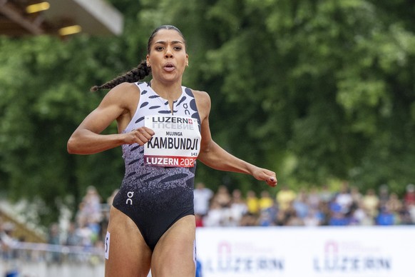 Mujinga Kambundji from Switzerland during the Women 100m race at the International Athletics Meeting in Lucerne, Switzerland, Tuesday, July, 16, 2026. (KEYSTONE/Urs Flueeler)