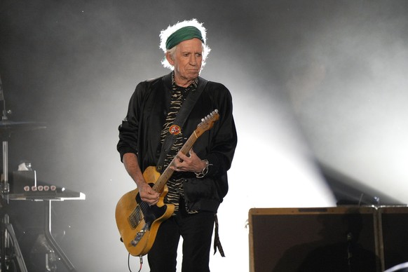 FILE - Keith Richards of The Rolling Stones performs during the &quot;Hackney Diamonds&quot; tour at Soldier Field on Thursday, June 27, 2024, in Chicago. (Photo by Rob Grabowski/Invision/AP, File)
Ke ...