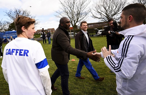 Craig Mackinlay, the Conservative Party&#039;s prospective parliamentary candidate for South Thanet, attends a campaign event with former footballer Sol Campbell in Broadstairs, southern England April ...