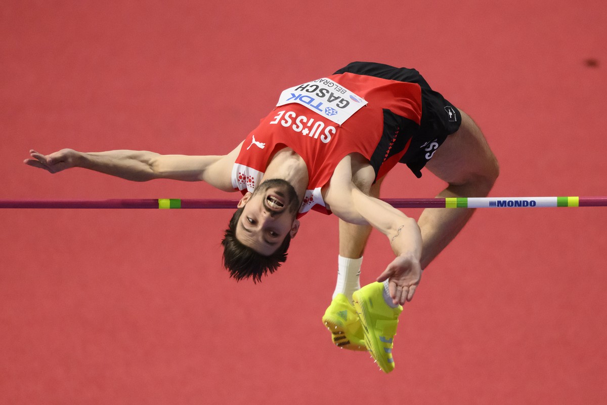 ARCHIV --- ZUM PREMIUM-TEXT UEBER DEN HOCHSPRINGER LOIC GASCH --- Loic Gasch of Switzerland, competes during the Men's High Jump Final at the World Athletics Indoor Championships, at the Stark Ar ...