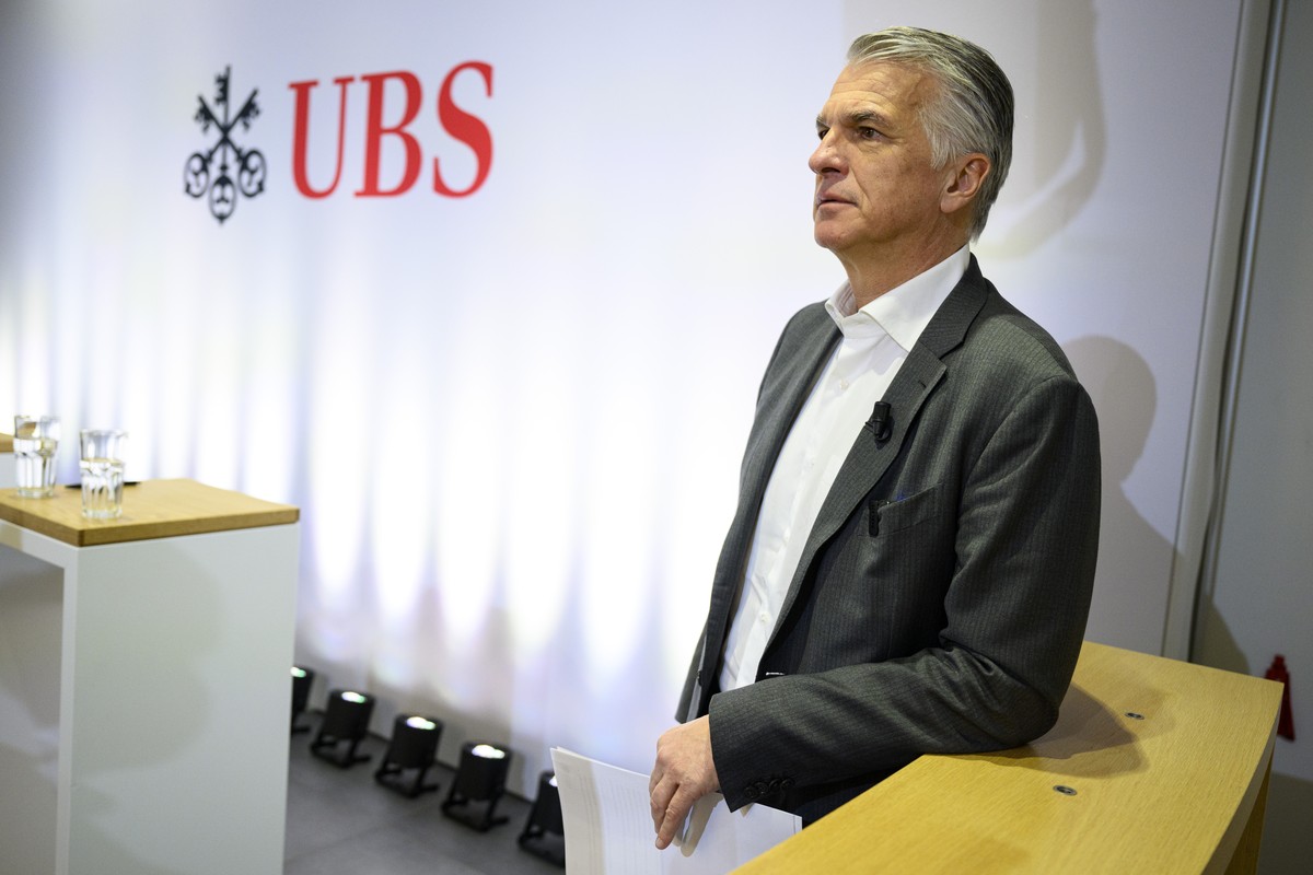 Group Chief Executive Officer of Swiss Bank UBS Sergio P. Ermotti waits for speaking during a UBS media event on the sideline of the the 54th annual meeting of the World Economic Forum, WEF, in Davos, ...