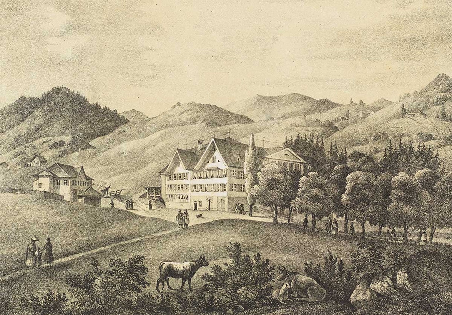 Gonten auf einer Druckgrafik von Johann Jakob Rietmann, um 1850.
https://www.helveticarchives.ch/detail.aspx?ID=1006144