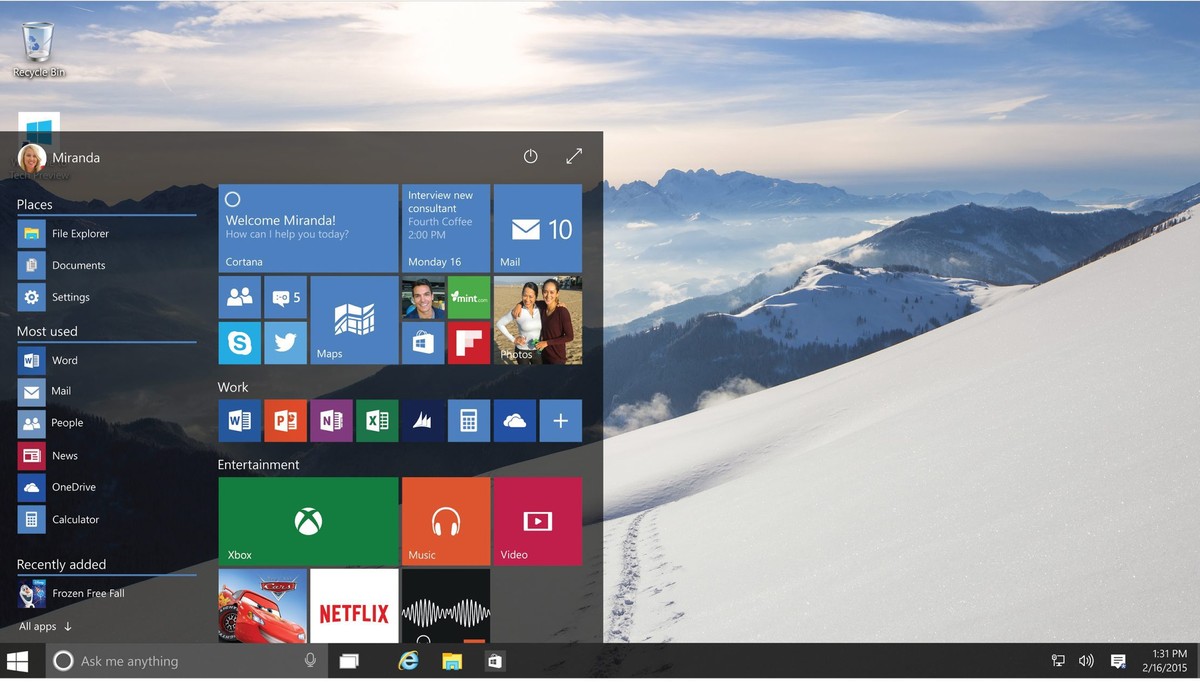epa04574458 Handout image released by Microsoft showing screenshots of Windows 10's startscreen on a PC (R) and phone (L) during a press conference in Redmond, Washington, USA, 21 January 2015. W ...