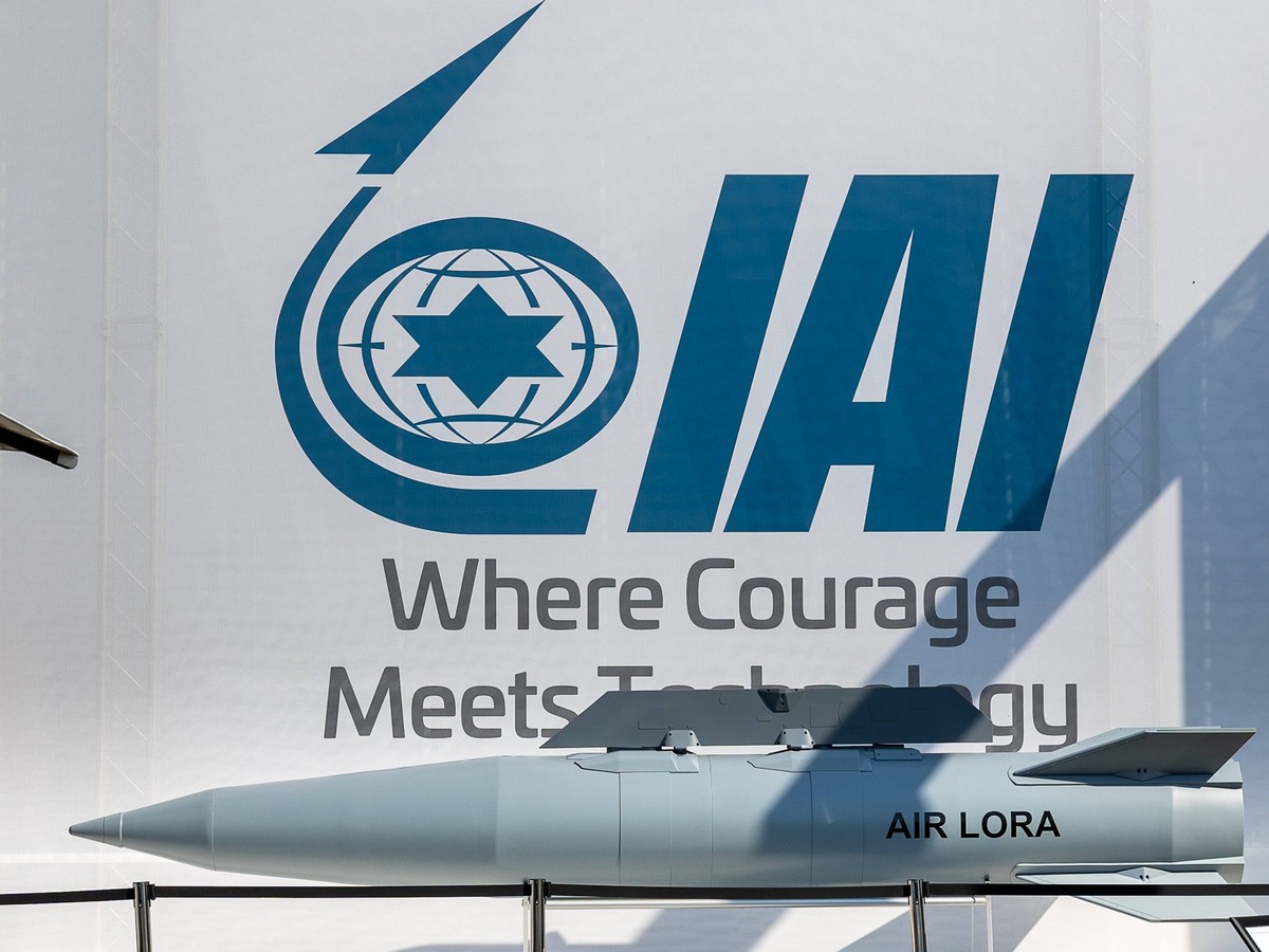 Internationale Luft- und Raumfahrtausstellung ILA, Berlin, 08.06.2024 Pr�sentation der AIR LORA-Rakete des Israel Aerospace Industries IAI auf der ILA 2024 in Berlin. Die AIR LORA ist eine luftgest�tz ...