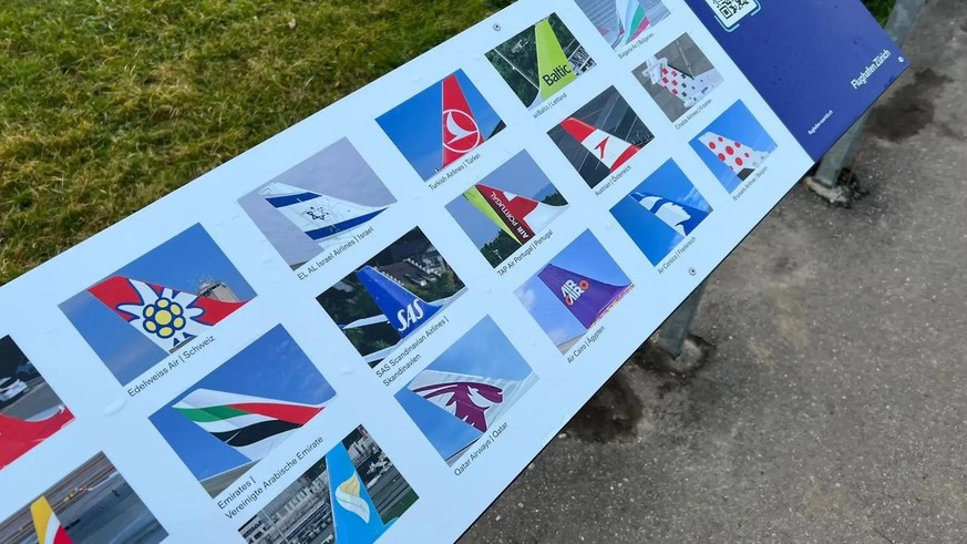 Auf Informationstafeln präsentiert der Flughafen Zürich Aviatik-Fans die Airlines, die in Kloten landen.
