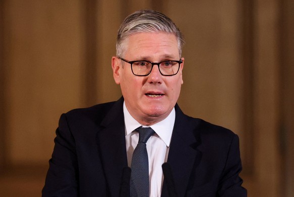 Britain's Prime Minister Keir Starmer speaks, during a meeting with leaders from across society to discuss tackling antisemitism, at Downing Street in London, Tuesday, May 5, 2026. (Hannah McKay/ ...