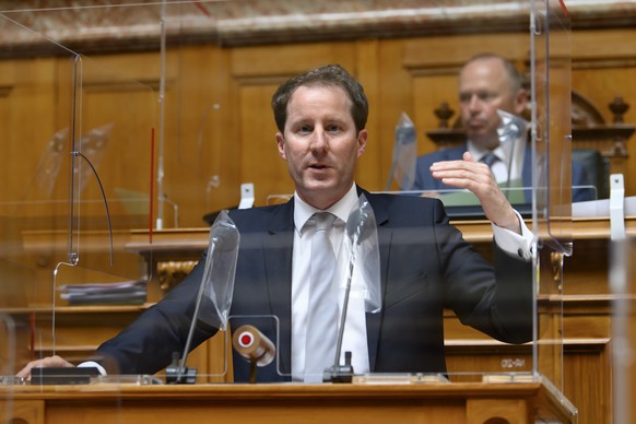 Thomas Aeschi, SVP-ZG, spricht waehrend der Sommersession der Eidgenoessischen Raete, am Mittwoch, 16. Juni 2021 im Nationalrat in Bern. (KEYSTONE/Anthony Anex)