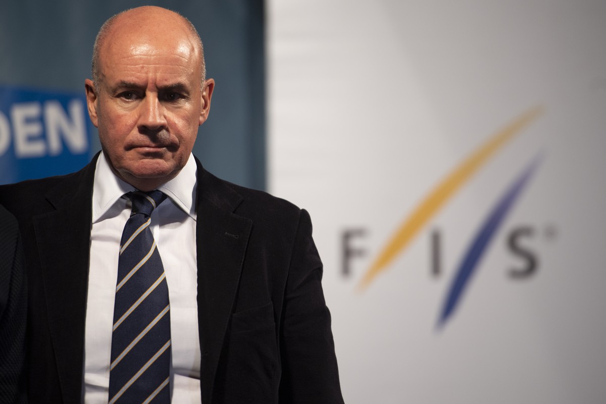 ARCHIV - Johan Eliasch, FIS president, pictured during a press conference at the FIS Alpine Ski World Cup season in Soelden, Austria, on Friday, October 22, 2021. The Alpine Skiing World Cup season 20 ...