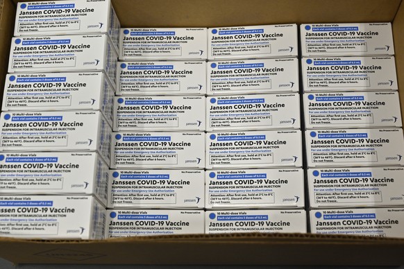 Boxes of the Johnson and Johnson COVID-19 vaccine are shown at the McKesson Corporation in Shepherdsville, Ky., Monday, March 1, 2021. (AP Photo/Timothy D. Easley, Pool)