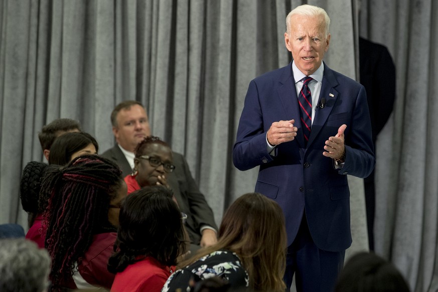 Former Vice President Joe Biden, a 2020 Democratic presidential hopeful, speaks during a town all meeting with a group of educators from the American Federation of Teachers on Tuesday, May 28, 2019, i ...