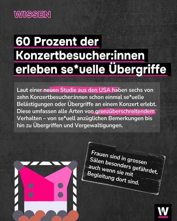 &lt;p&gt;Jeder Sechste Konzertbesucher wird Opfer von se*ueller Belästigung oder einem Übergriff.&lt;/p&gt;