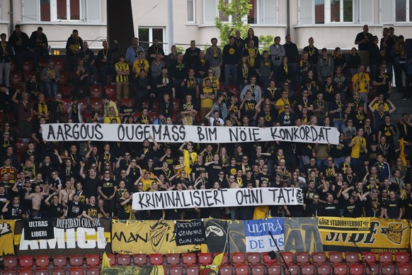 Am 26. April in Zürich: YB-Fans kritisieren die Massnahme der Kapo Aargau am Spiel YB - GC.&nbsp;