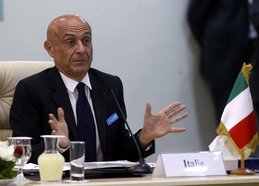 epa06106918 Italian Interior Minister Marco Minniti speaks during the opening second meeting of the Ministers of the Interior of the Contact Group on the way of migration, at the headquarters of the G ...