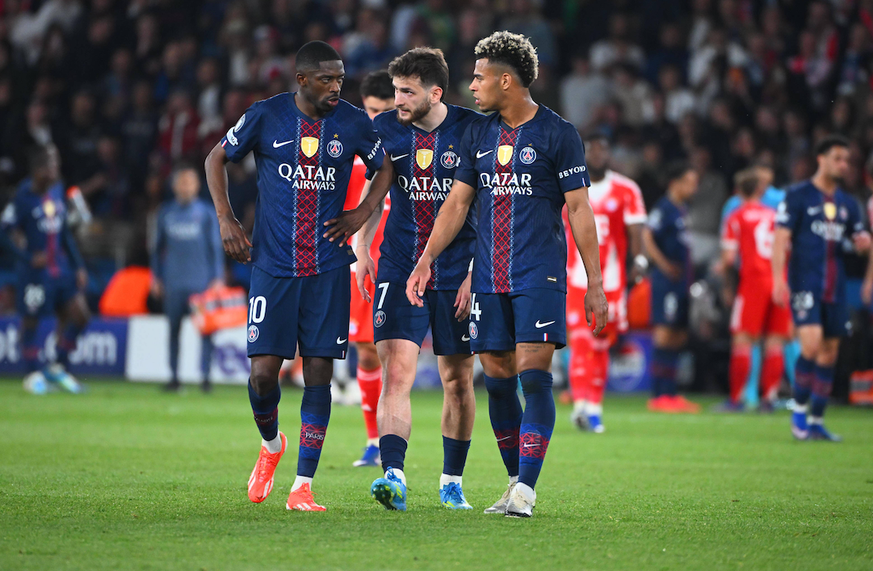 dembele (ousmane) kvaratskhelia (khvicha) doue (desire) FOOT LIGUE DES CHAMPIONS 2026 PSG-BAYERN MUNICH (5-4) PARC DES PRINCES PARIS FRANCE 28 04 2026 GARNIER ETIENNE PARIS PARC DES PRINCES France Ger ...