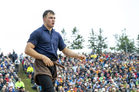 Michael Moser im 1. Gang beim traditionellen Rigi Schwing- und Aelplerfest vom Sonntag, 19. Juli 2026 auf der Rigi. (KEYSTONE/Urs Flueeler)