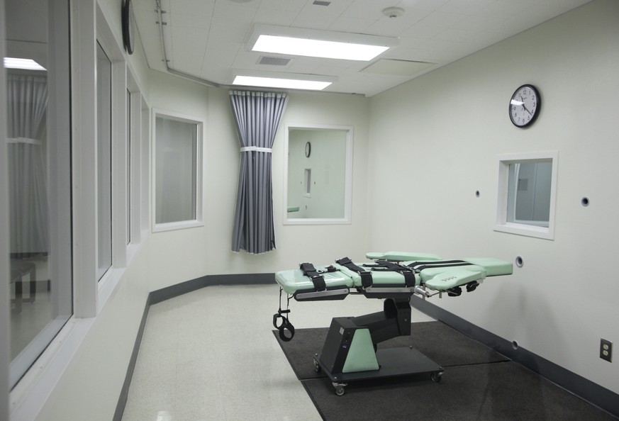 FILE - This Sept. 21, 2010, file photo shows the death chamber of the new lethal injection facility at San Quentin State Prison in San Quentin, Calif. Only 30 people were sentenced to death in the Uni ...