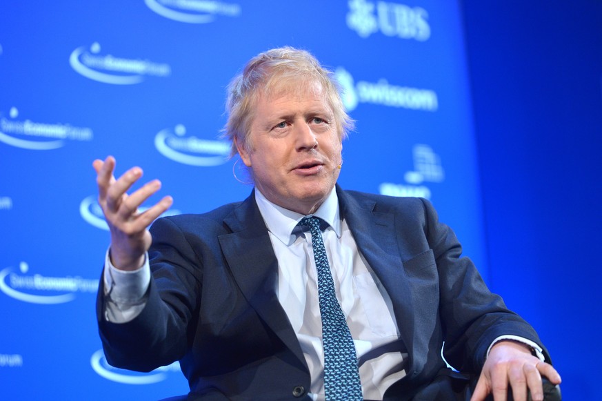 epa07598098 A handout photo made available by the Swiss Economic Forum (SEF) shows British politician Boris Johnson speaks during the Swiss Economic Forum SEF in Interlaken, Switzerland, 24 May 2019.  ...