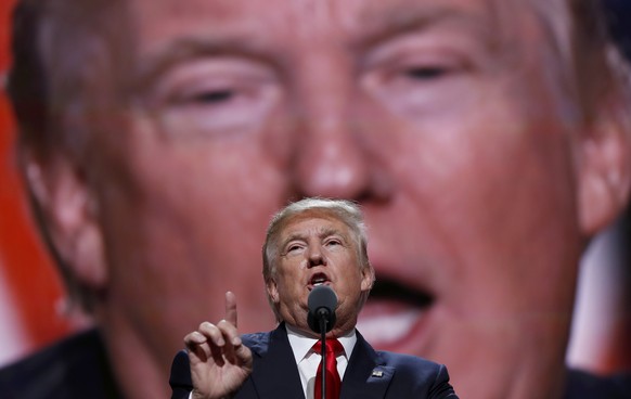 FILE - In this July 21, 2016, file photo, Republican Presidential Candidate Donald Trump, speaks during the final day of the Republican National Convention in Cleveland. (AP Photo/Carolyn Kaster, File ...