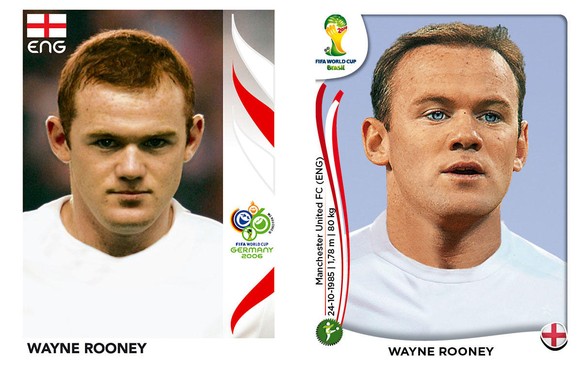 Wayne Rooney 2006 und 2014: Die Haartransplantation hat in diesem Vergleich nicht allzu viel genützt. Der Blick nach oben auf dem neuen Bild ist aber auch nicht gerade förderlich.