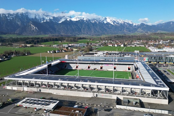 General view at the Stockhorn Arena soccer stadium, on Tuesday, April 01, 2025, in Thun.(KEYSTONE/Peter Schneider)