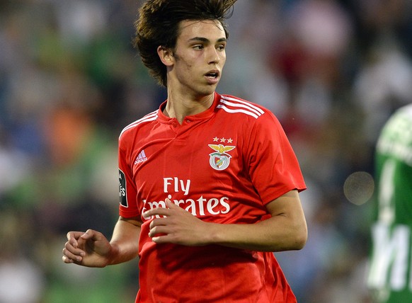 epa07565762 Benfica&#039;s player Joao Felix celebrates a goal during the Portuguese First League soccer match Rio Ave vs Benfica held at Rio Ave Futebol Clube (Arcos) Stadium, in Vila do Conde, Portu ...