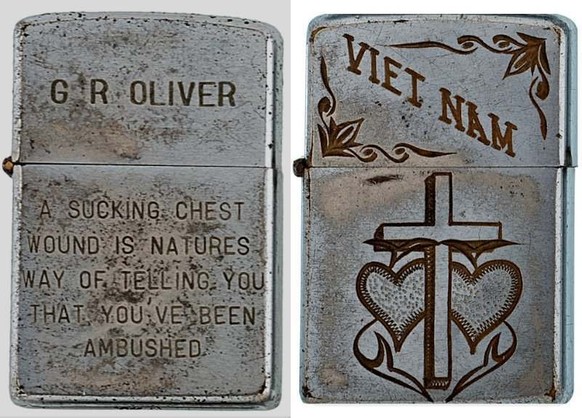 Vietnam War Zippo Lighters 

https://flashbak.com/heartfelt-messages-on-zippo-lighters-of-the-vietnam-war-1965-1973-42936/
