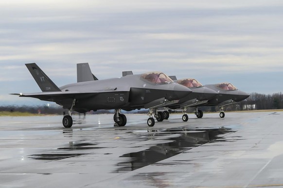 F-35 Lightning II Aircraft assigned to the 158th Fighter Wing, Burlington Air National Guard Base, prepare for takeoff, April 13, 2022, in Burlington, Vt. The first overseas deployment of the Vermont  ...