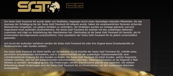 Screenshot der Website der Swiss Gold Treuhand AG (SGT AG).