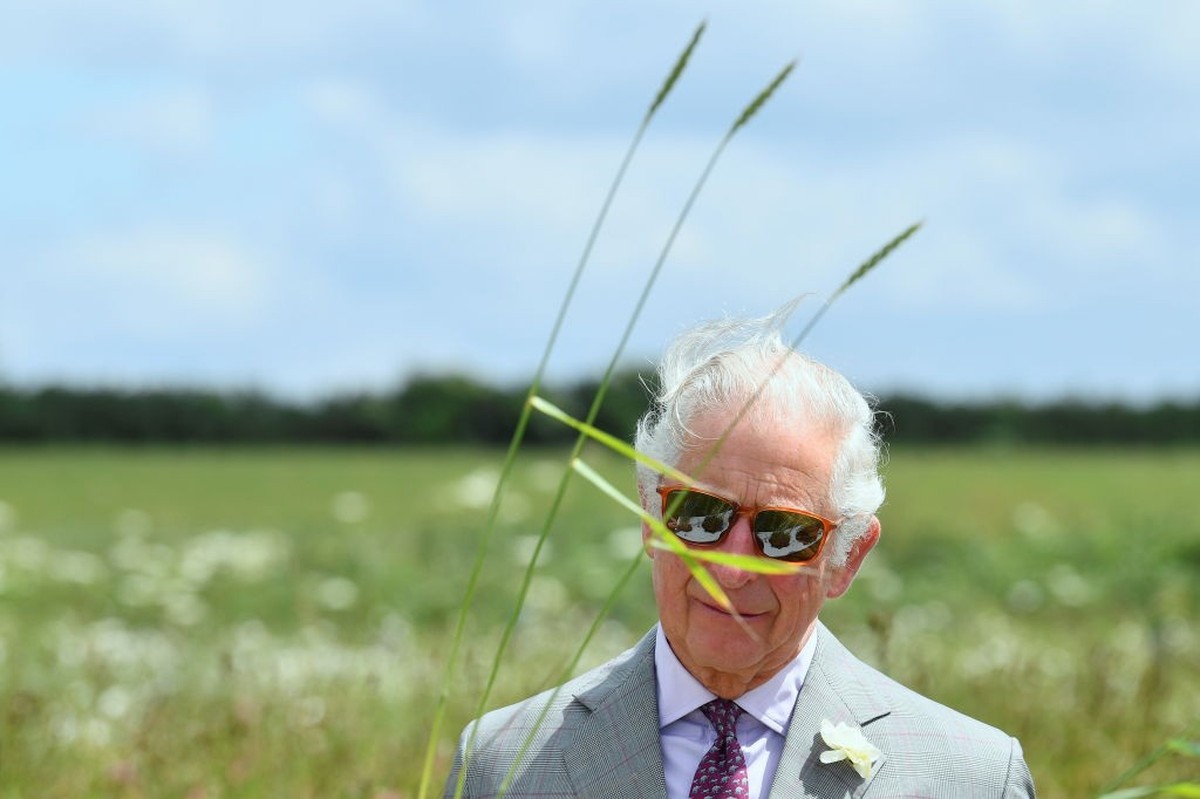 CHIPPING NORTON, ENGLAND - JUNE 22: Prince Charles, Prince of Wales views soil samples as he tours FarmED on June 22, 2021 in Chipping Norton, England. FarmED provides learning spaces and events that  ...