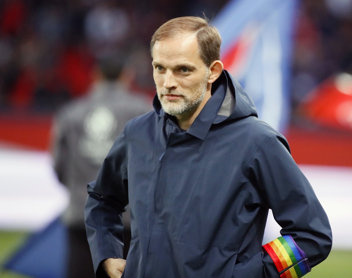 FILE - In this file photo dated Saturday, May 18, 2019, PSG's head coach Thomas Tuchel waits for the start of the League One soccer match against Dijon at the Parc des Princes stadium in Paris, F ...