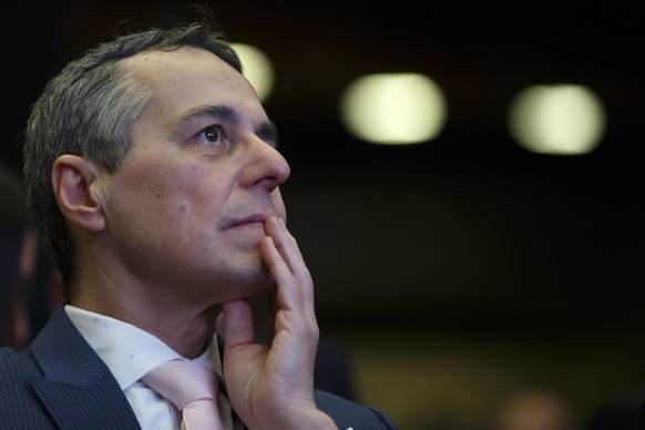 Swiss Foreign Minister Ignazio Cassis listens a statement, during the opening ceremony of the 33rd International Conference of the Red Cross and Red Crescent, in Geneva, Switzerland, Monday, December  ...