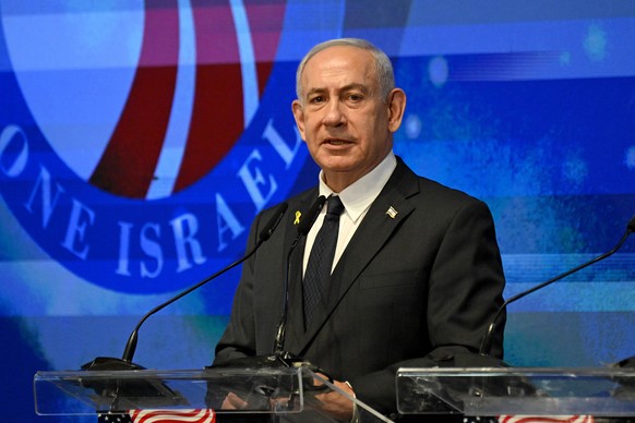 epa12380605 Israeli Prime Minister Benjamin Netanyahu addresses the opening event of a bipartisan delegation of American legislators to Israel, at the Foreign Ministry in Jerusalem, 15 September 2025. ...