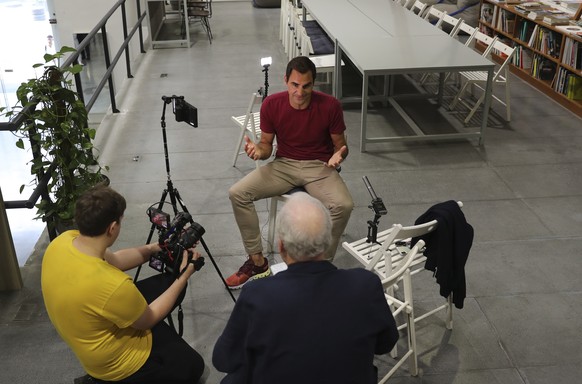 In this Sunday, Dec. 15, 2019 photo, Roger Federer talks to the Associated Press reporter during an exclusive interview in Dubai, United Arab Emirates. (AP Photo/Kamran Jebreili)
Roger Federer