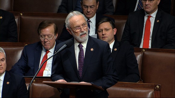 FILE - Rep. Dan Newhouse, R-Wash., speaks as the House of Representatives debates the articles of impeachment against President Donald Trump at the Capitol in Washington on Dec. 18, 2019. Newhouse was ...
