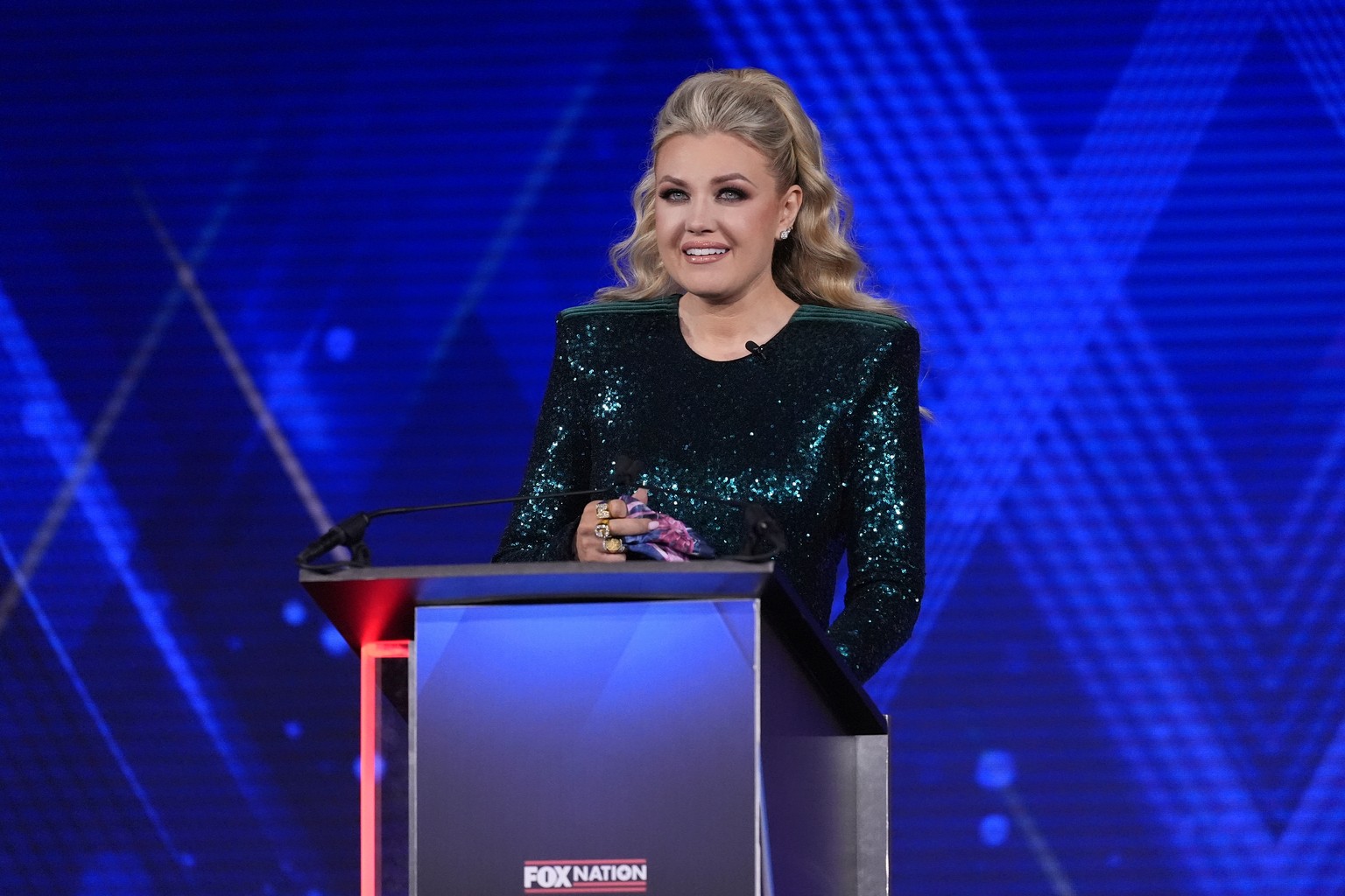 Erika Kirk reacts after she received the Charlie Kirk Legacy Award during the FOX Nation Patriot Awards Thursday, Nov. 6, 2025, in Greenvale, N.Y. (AP Photo/Frank Franklin II)
FOX Nation Patriot Award ...