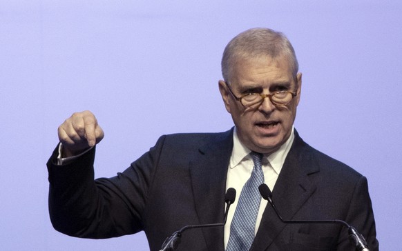 FILE - In this file photo dated Sunday, Nov. 3, 2019, Britain&#039;s Prince Andrew delivers a speech during the ASEAN Business and Investment Summit (ABIS) in Nonthaburi, Thailand. Attorneys represent ...