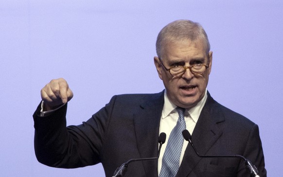 FILE - In this file photo dated Sunday, Nov. 3, 2019, Britain&#039;s Prince Andrew delivers a speech during the ASEAN Business and Investment Summit (ABIS) in Nonthaburi, Thailand. Attorneys represent ...