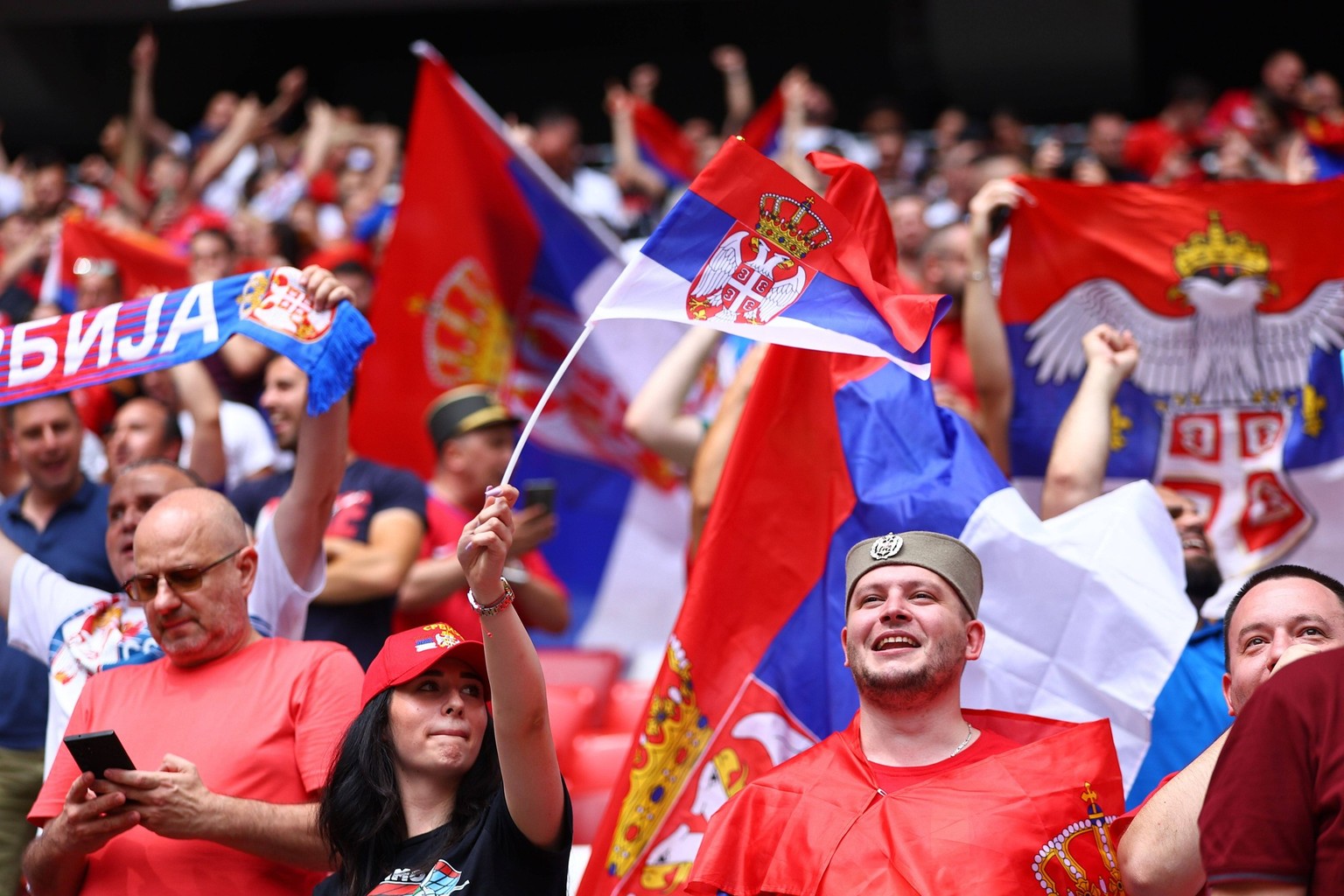 Serbia fans Slovenia v Serbia, UEFA European Championship, EM, Europameisterschaft 2024, Group C, Football, Munich Football Arena, Munich, Germany, 20 Jun 2024 EDITORIAL USE ONLY No use with unauthori ...