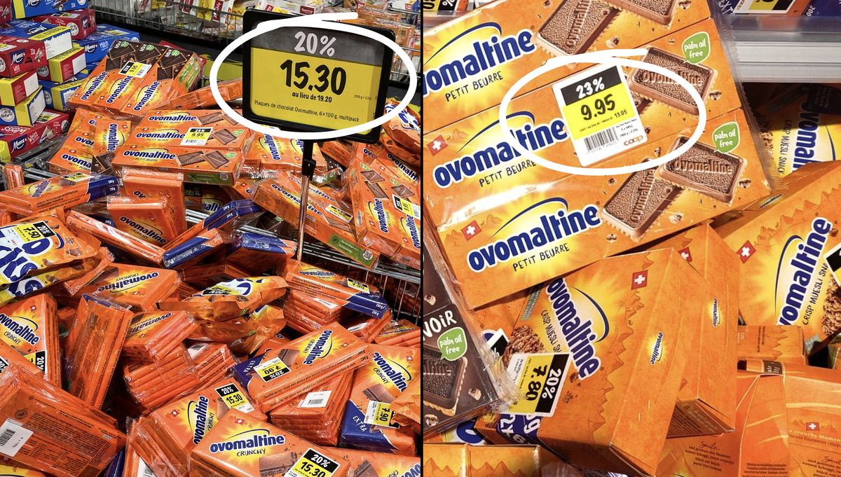 Les articles Ovomaltine en action à la Coop.