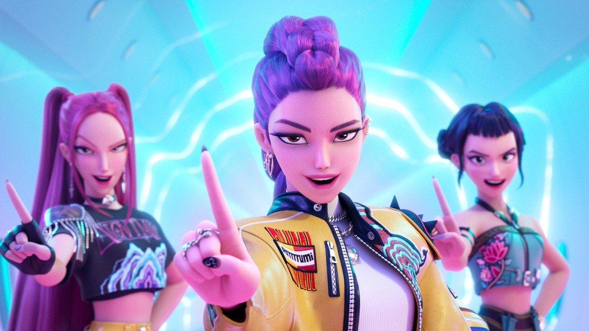 This image released by Netflix shows characters, from left, Mira, Rumi, Zoey in a scene from "KPop Demon Hunters." (Netflix via AP)
Awards Season