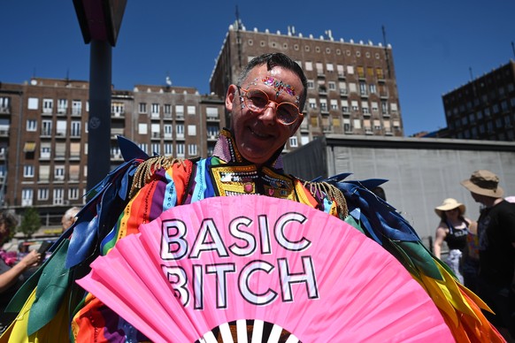 epa12203000 A participant attends the Budapest Pride march in Budapest, Hungary, 28 June 2025. Thousands of people gathered at the Pride march despite a law passed earlier this year banning Pride even ...