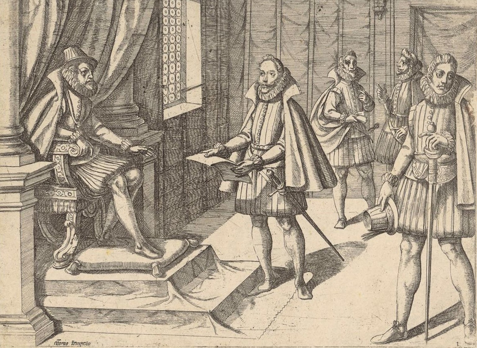 Philipp II. von Spanien auf seinem Thron, um 1590.
https://www.e-gs.ethz.ch/eMP/eMuseumPlus?service=ExternalInterface&amp;module=collection&amp;objectId=96506&amp;viewType=detailView