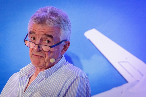 epa11991574 Ryanair CEO Michael O&#039;Leary addresses a press conference during the A4E aviation summit in Brussels, Belgium, 27 March 2025. The annual conference gathers chief executives of the worl ...