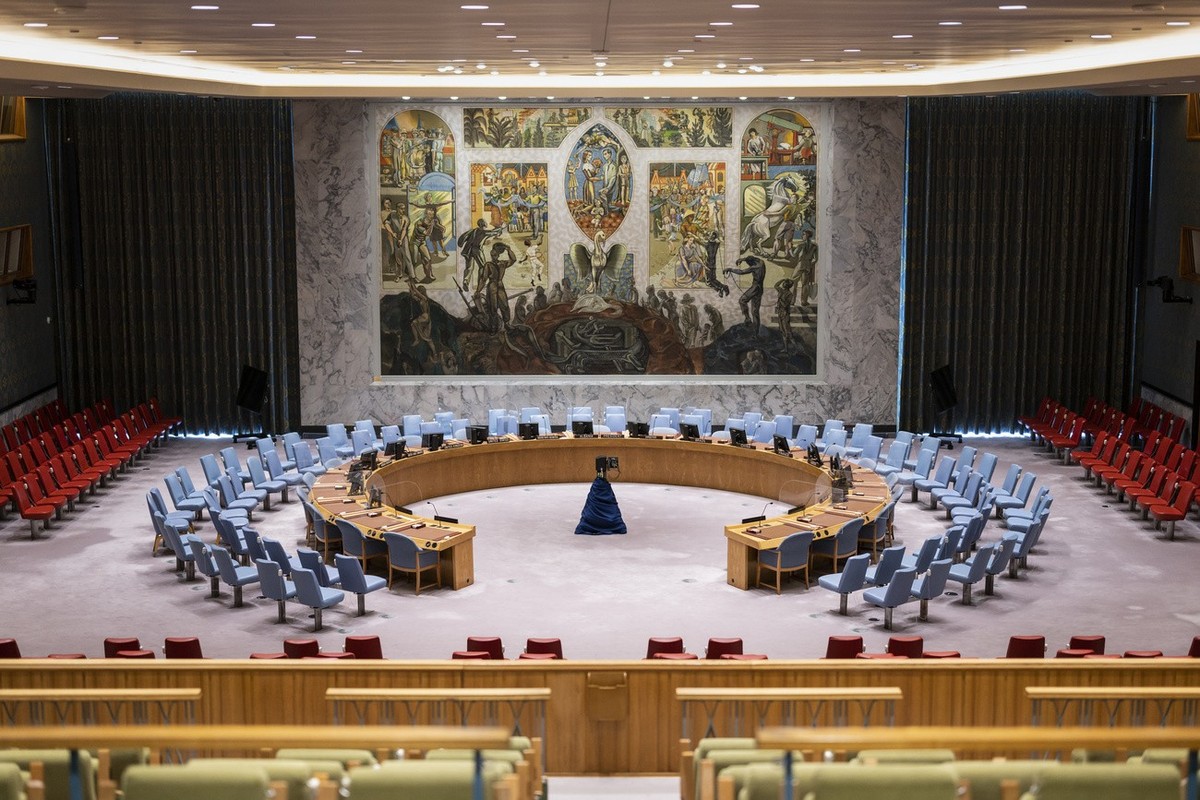 View of the room of the United Nations Security Council, on Tuesday, June 7, 2022 at the UN headquarters in New York, USA. The UN General Assembly will vote June 9 on Switzerland's candidacy to t ...
