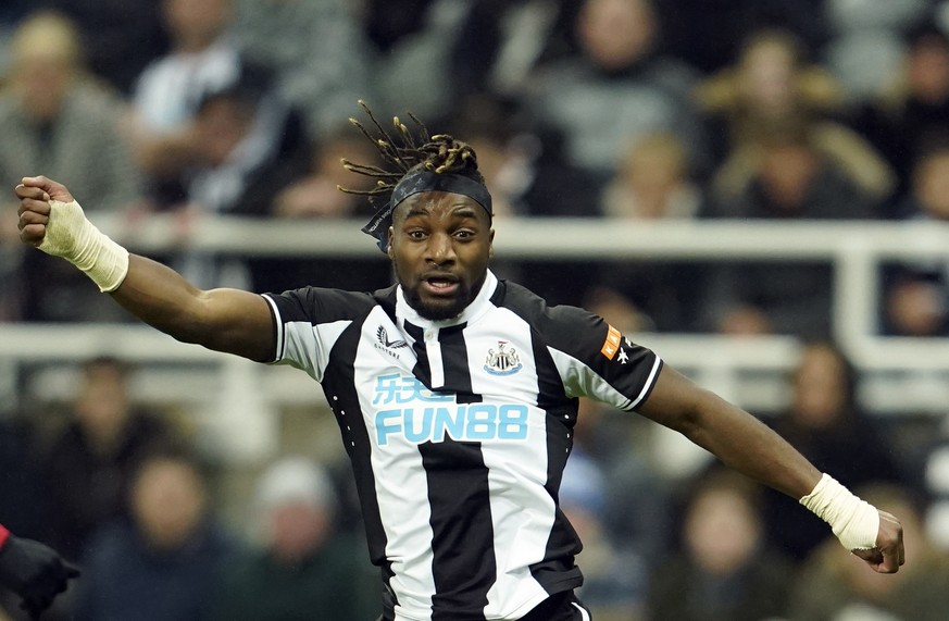 Newcastle&#039;s Allan Saint-Maximin reacts during the English Premier League soccer match between Newcastle United and Manchester United at St. James&#039; Park in Newcastle, England, Monday, Dec. 27 ...